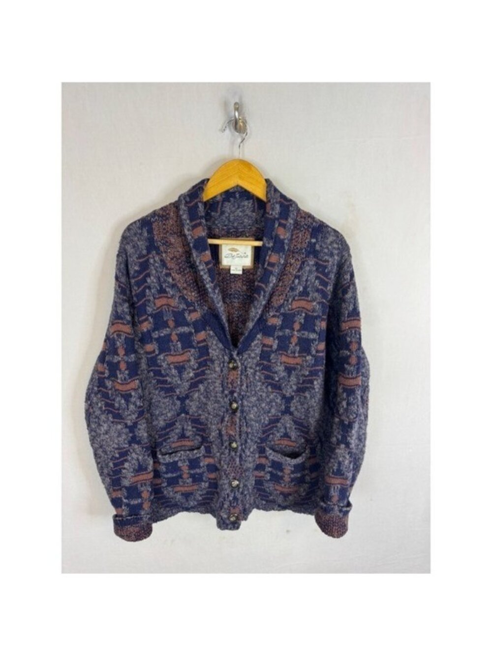 Bob Timberlake Mens XL Blue Brown Southwestern Shawl Collar Cardigan Sweater